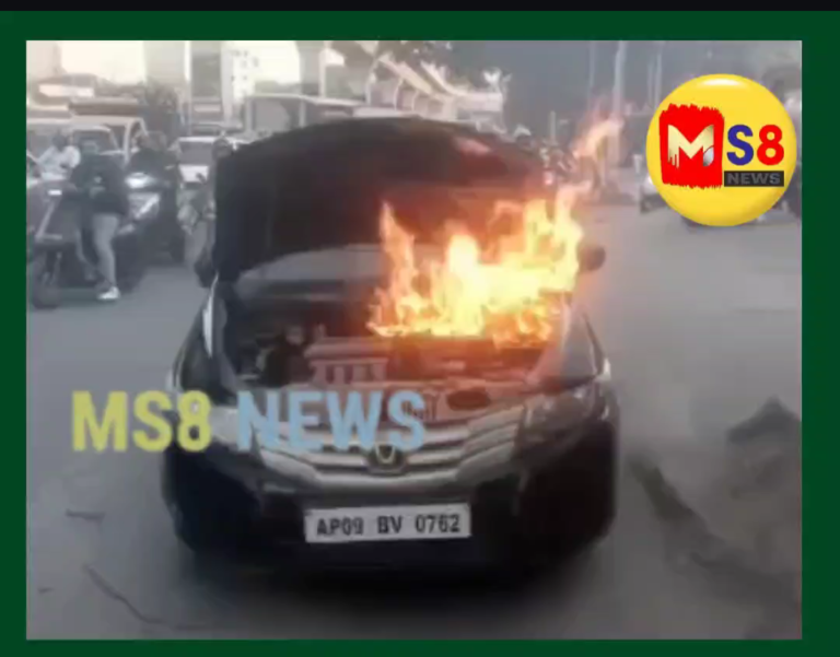 కూకట్‌పల్లి వై-జంక్షన్ వద్ద తప్పిన పెను ప్రమాదం: కారులో ఎగిసిపడిన మంటలు