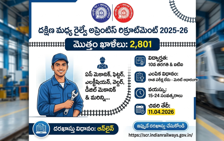 సికింద్రాబాద్ సౌత్ సెంట్రల్ రైల్వే లో 2,800+పోస్టులు